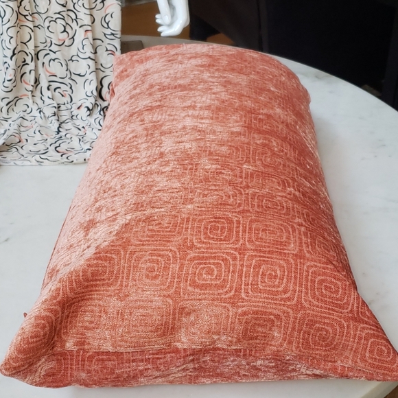 Salmon Velveteen Lumbar Throw Pillow, Geometric - Picture 7 of 8